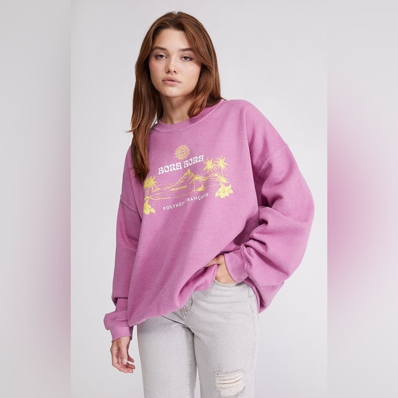 Golden Hour one size Sweater Womens Pink Bora Bora Graphic Cozy Crewneck - Picture 1 of 4